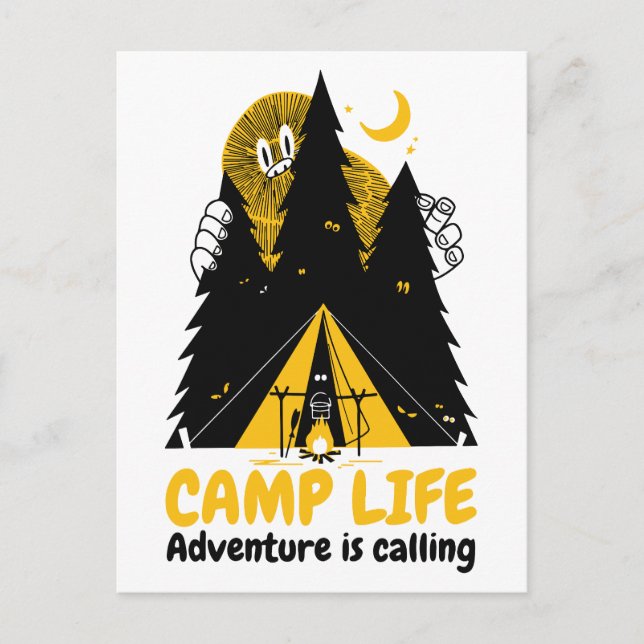 Funny Camping Monster – Camp Life Adventure Postcard (Front)