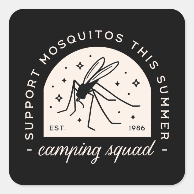 Funny camping mosquito summer camp square sticker (Front)