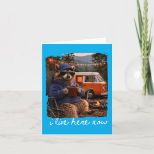 Funny Camping Racoon Meme Campfire I Live Here Card