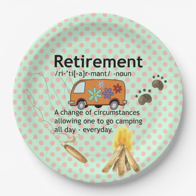 Funny Camping Retirement Definition    Paper Plate (Front)