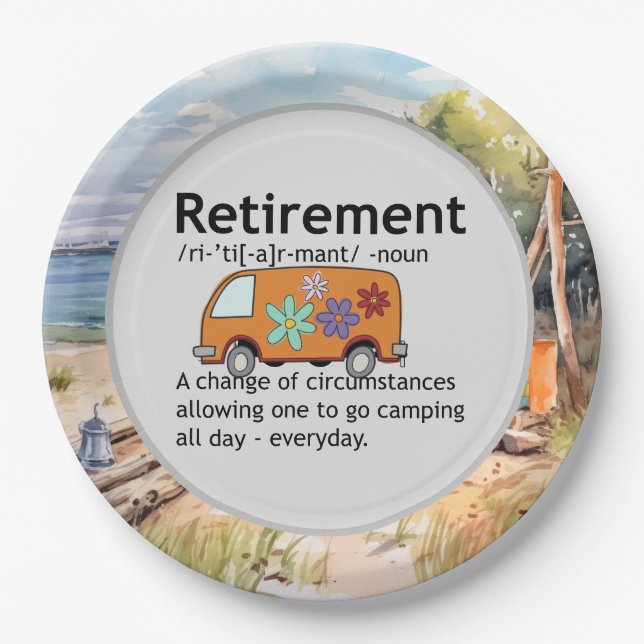 Funny Camping Retirement Definition    Paper Plate (Front)