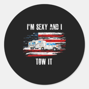Funny Camping Rv Im Y And I Tow It Vintage Usa Fla Classic Round Sticker
