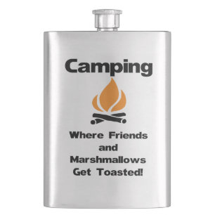 Funny Camping Saying with Marshmallows and Friends Hip Flask