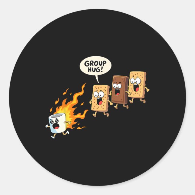 Funny Camping Smores Group Hug Cute S'mores  Classic Round Sticker (Front)