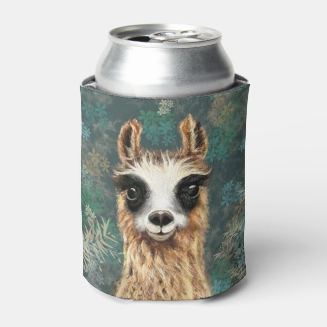 Funny Can Cooler Curious Playful Llama (Can Front)