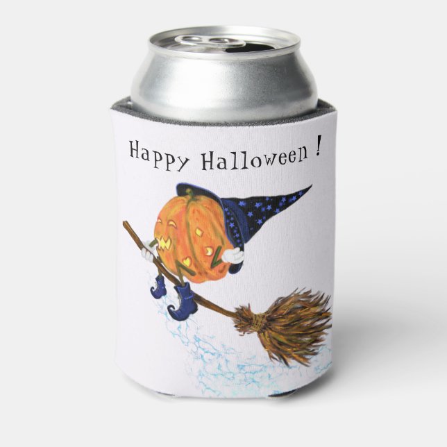 Funny Can Cooler Halloween Witch Pumpkin Flying (Can Back)