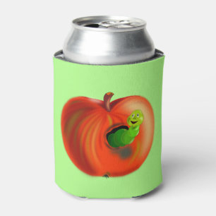 Funny Can Cooler with Happy Worm in Apple
