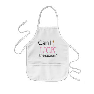 Funny Can I Lick the Spoon? Cute Pink Kids Apron
