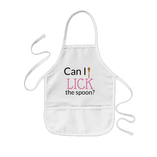 Funny Can I Lick the Spoon? Cute Pink Kids Apron (Front)