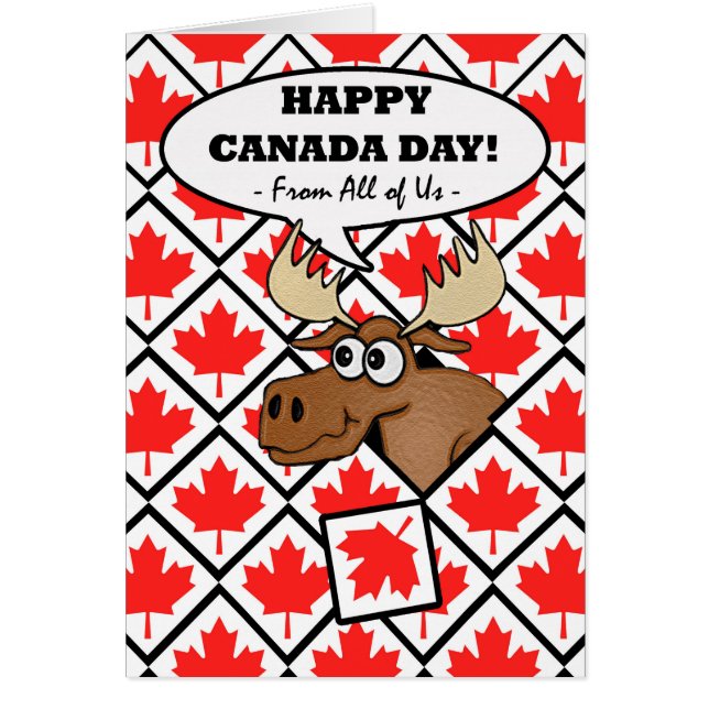 Funny Canada Day from All of Us, Moose, Maple Leaf (Front)