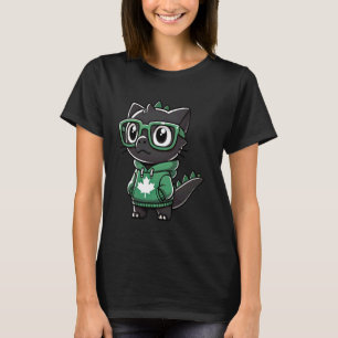 Funny Canada Day Kaiju Cat T-rex Canada Flag Kids T-Shirt