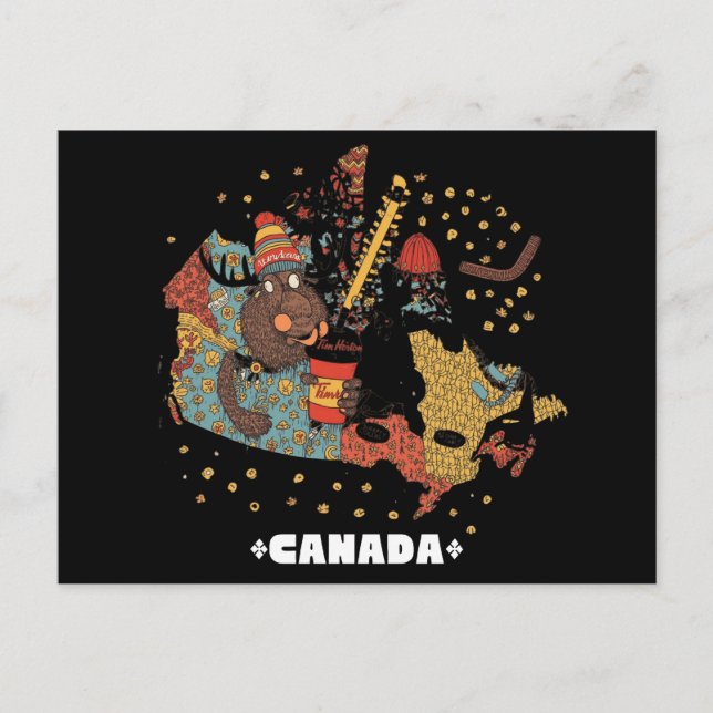 Funny Canada Map Beaver Hockey Toque Postcard (Front)