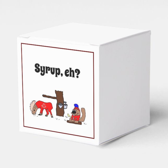 Funny Canada Moose and Beaver with Maple Syrup Favour Box (Front Side)