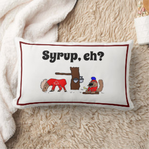 Funny Canada Moose and Beaver with Maple Syrup Lumbar Cushion
