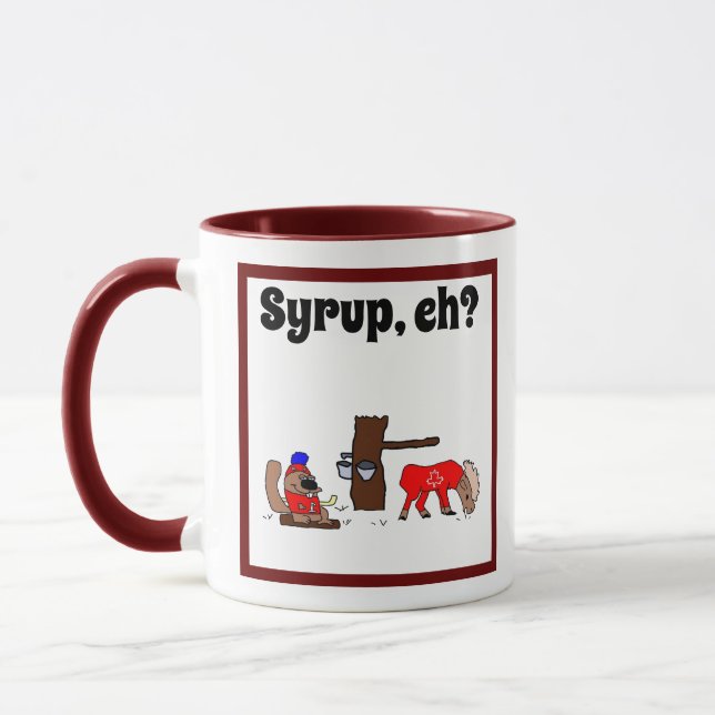 Funny Canada Moose and Beaver with Maple Syrup Mug (Left)