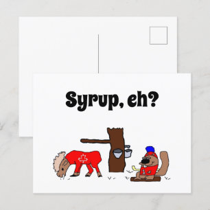 Funny Canada Moose and Beaver with Maple Syrup Postcard