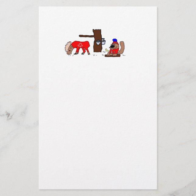 Funny Canada Moose and Beaver with Maple Syrup Stationery (Front)