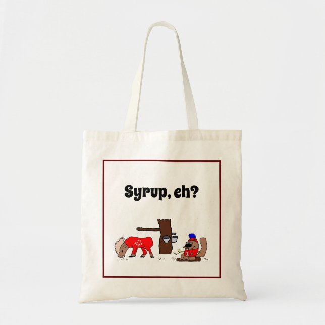 Funny Canada Moose and Beaver with Maple Syrup Tote Bag (Front)