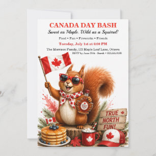 Funny Canadian Squirrel Canada Day Maple Pancake Invitation