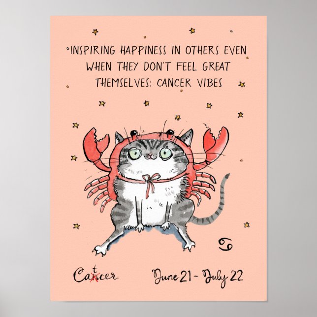 Funny Cancer poster Zodiac Cat Star sign poster (Front)