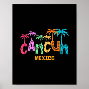 Funny Cancun Mexico Palm Tree Colorful Typography Poster