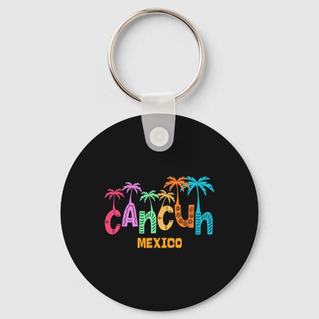 Funny Cancun Mexico Palm Tree Colourful Typography Key Ring (Front)