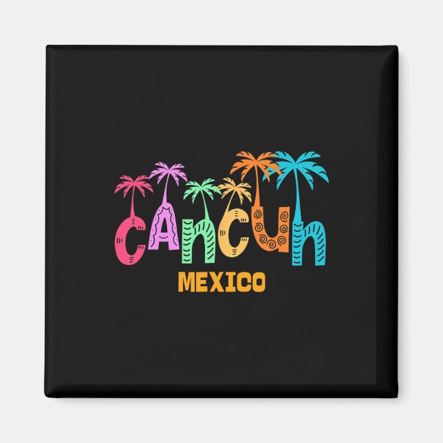 Funny Cancun Mexico Palm Tree Colourful Typography Magnet (Front)