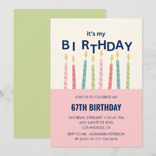 Funny Candle Pink Green 67th birthday invitations 