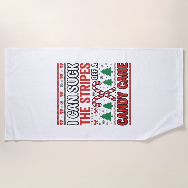 Funny Candy Cane Christmas Sweater Beach Towel (Front)