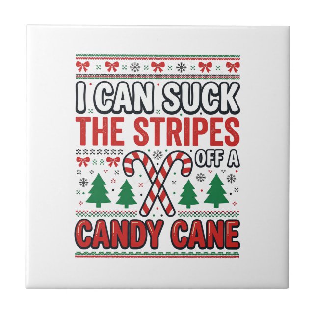 Funny Candy Cane Christmas Sweater Ceramic Tile (Front)
