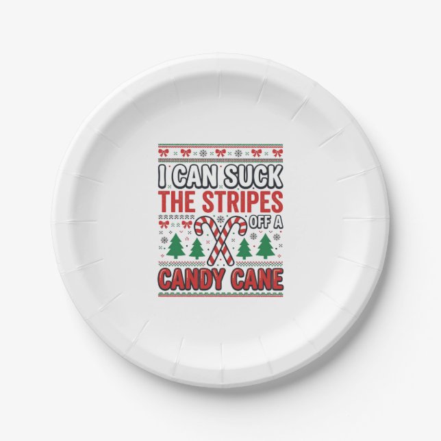 Funny Candy Cane Christmas Sweater Paper Plate (Front)