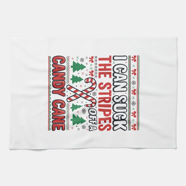 Funny Candy Cane Christmas Sweater Tea Towel (Horizontal)