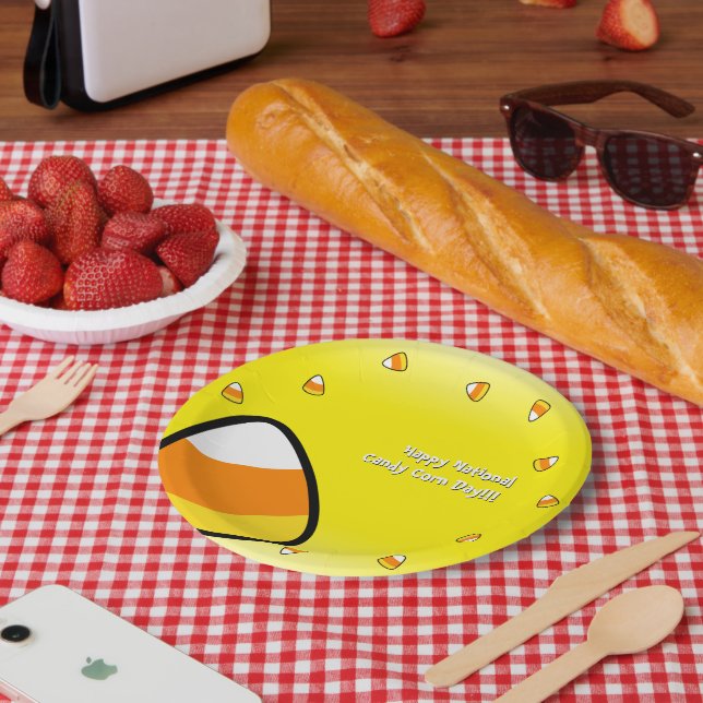 Funny Candy Corn - Custom Text - On Yellow - Paper Plate (Picnic)