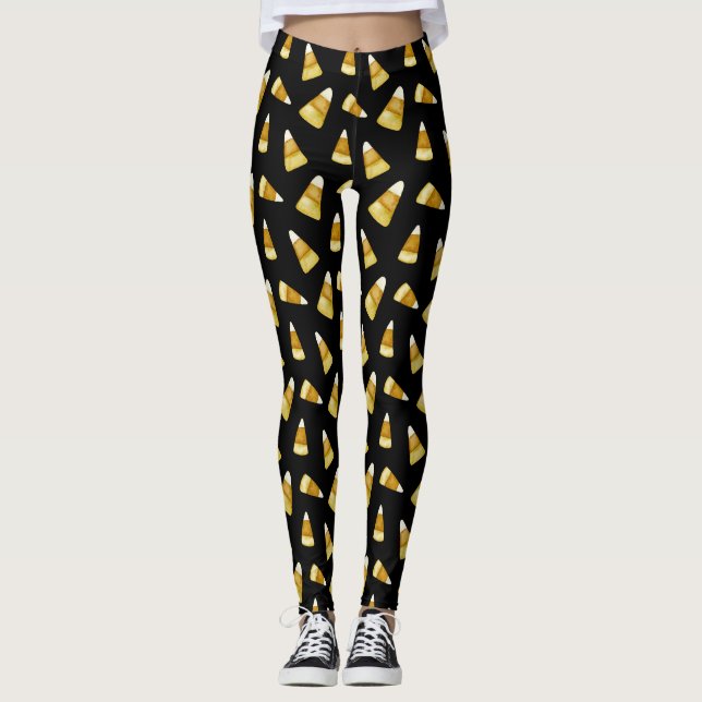 Funny Candy Corn October Halloween Party Black  Leggings (Front)