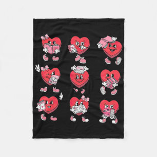 Funny Candy Heart Reading Books Bookworm Librarian Fleece Blanket
