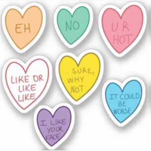 Funny Candy Hearts Stickers