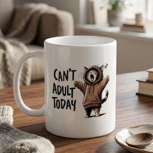 Funny "Can't Adult Today" Sleepy Cat in Hoodie Mug