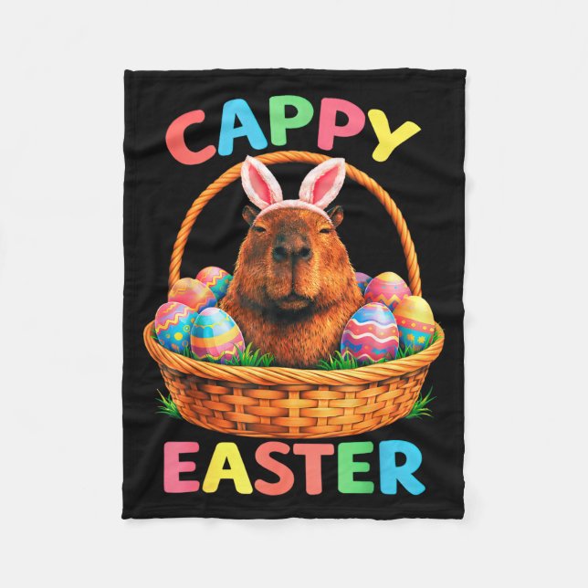 Funny cappy easter capybara bunny with eggs spring fleece blanket (Front)