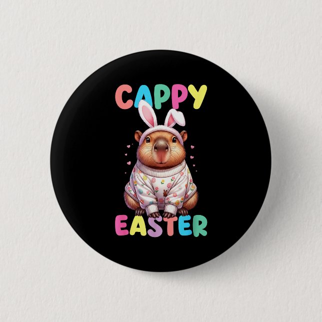 Funny cappy easter capybara meme happy easter day  6 cm round badge (Front)