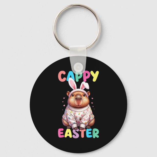 Funny cappy easter capybara meme happy easter day  key ring (Front)