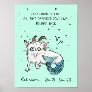Funny Capricorn poster Zodiac Cat Star sign poster