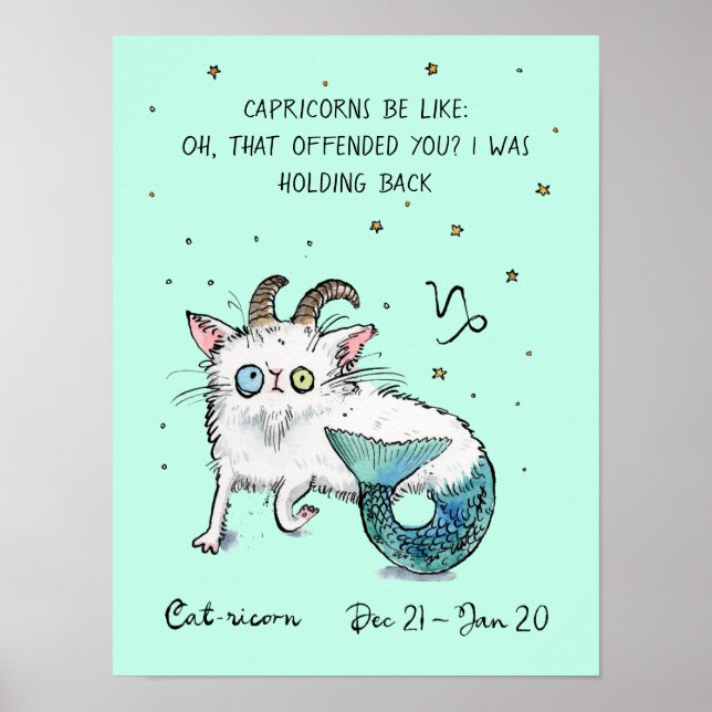 Funny Capricorn poster Zodiac Cat Star sign poster (Front)