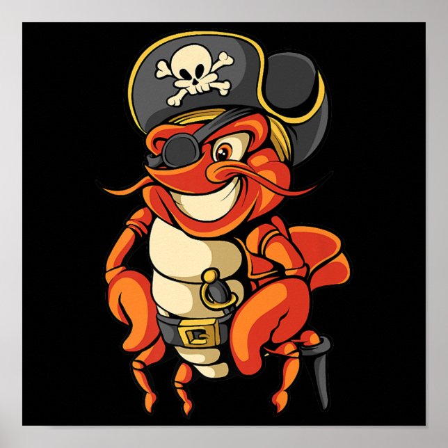 Funny Captain Lobster Pirate Jolly Roger Crustacea Poster (Front)