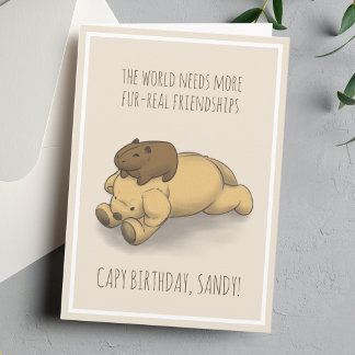 Funny Capybara and Dog Pun Pink Birthday Card
