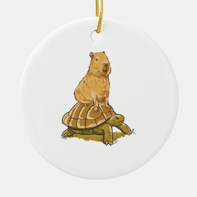 Funny Capybara Animal Turtle Cute Capybara Ceramic Ornament (Front)