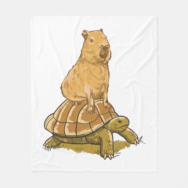 Funny Capybara Animal Turtle Cute Capybara Fleece Blanket (Front)