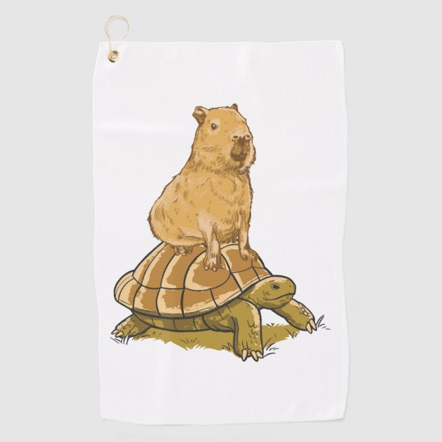 Funny Capybara Animal Turtle Cute Capybara Golf Towel (Front)