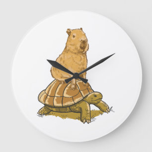 Funny Capybara Animal Turtle Cute Capybara Large Clock