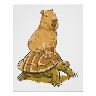 Funny Capybara Animal Turtle Cute Capybara Poster
