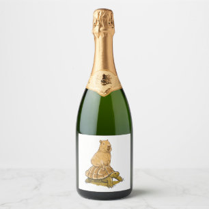 Funny Capybara Animal Turtle Cute Capybara Sparkling Wine Label